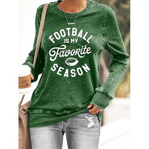 

Women's T shirt Tee Football Is My Favorite Season Football Daily Weekend Painting T shirt Tee Long Sleeve Print Round Neck Basic Green Black Blue S