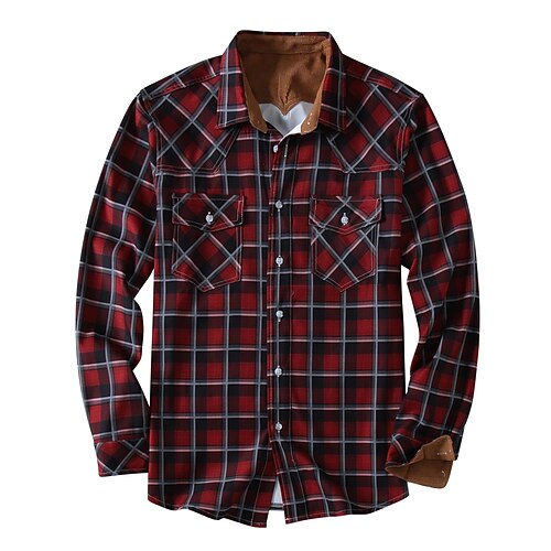 

Men's Flannel Shirt Shirt Jacket Fleece Shirt Graphic Plaid / Check Turndown Light Brown Red Light Blue Print Street Daily Long Sleeve Button-Down Print Clothing Apparel Fashion Casual Fall Winter