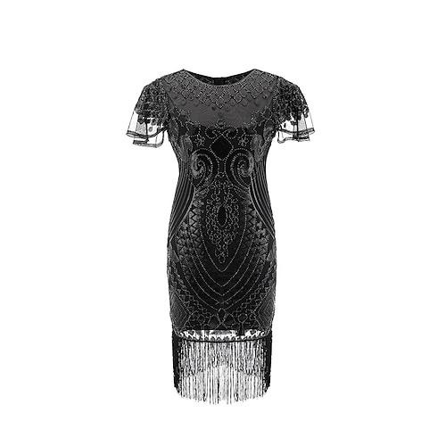 

Women's Fringe Dress Bodycon Midi Dress Black Gold Short Sleeve Geometric Sequins Embroidered Tassel Fringe Fall Winter Crew Neck Party Vintage Gatsby Party 2022 S M L XL XXL 3XL / Party Dress