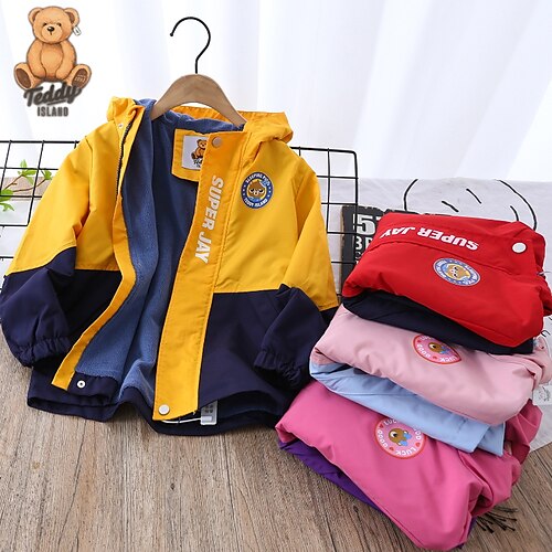 

Kids Boys Jacket Outerwear Color Block Long Sleeve Coat Sport Cotton Cool Purple Pink Yellow Winter Fall 3-12 Years