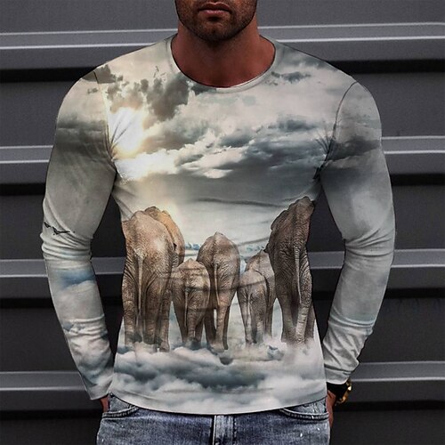 

Men's T shirt Tee Tee Graphic Round Neck White Long Sleeve 3D Print Casual Daily Print Tops Fashion Designer Comfortable Big and Tall