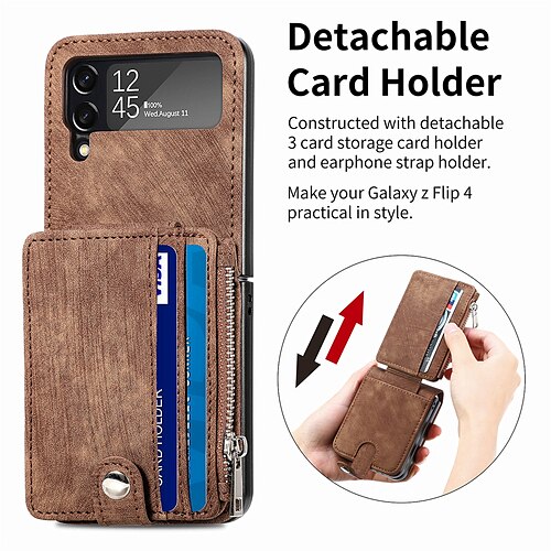 Phone Case For Samsung Galaxy Wallet Card Z Flip 4 Z Flip 3 Bumper Frame Wallet with Stand Solid Colored PC PU Leather