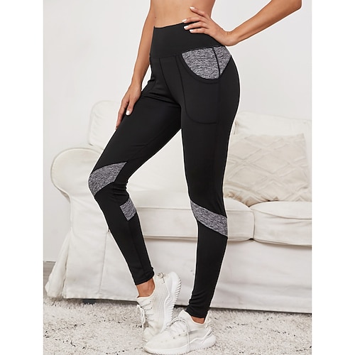 

Women's Yoga Pants with Phone Pocket Tummy Control Butt Lift High Waist Yoga Fitness Gym Workout Leggings Bottoms Color Block Black Sports Activewear High Elasticity Skinny / Athletic / Athleisure