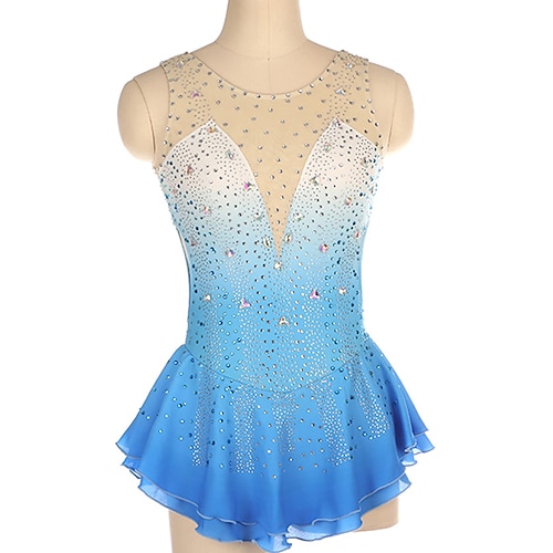 

Figure Skating Dress Women's Girls' Ice Skating Dress Blue Open Back High Elasticity Training Competition Skating Wear Crystal / Rhinestone Sleeveless Ice Skating Figure Skating / Winter