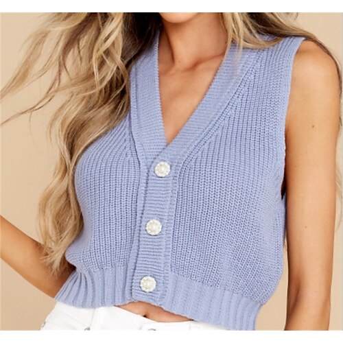 

Women's Cardigan Sweater Jumper Crochet Knit Knitted Solid Color Open Front Casual Daily Fall Winter Dusty Blue One-Size / Cotton / Sleeveless / Sleeveless / Loose / Cotton