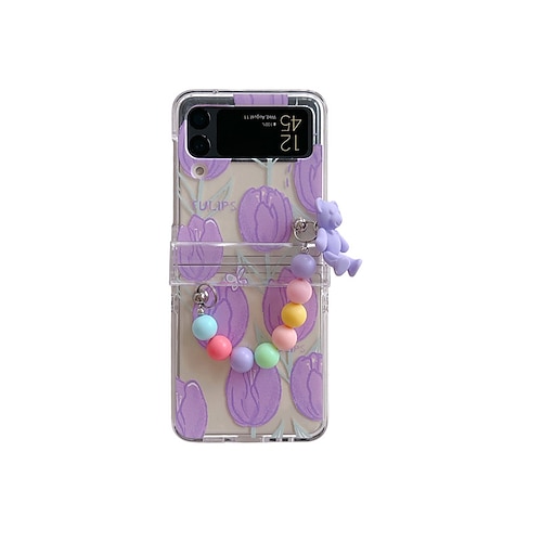 

Phone Case For Samsung Galaxy Flip Z Flip 4 Z Flip 3 Portable Dustproof with Removable Cross Body Strap Graphic Flower PC