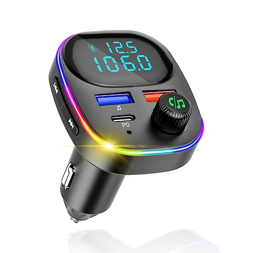 

Bluetooth FM Transmitter, FM Transmitter for Car, Hands Free Calling Wireless Car Adapter, Support PD QC3.0 USB Car Charger, Radio Adapter Music Player FM Car Kit, 7 Colors LED Backlit