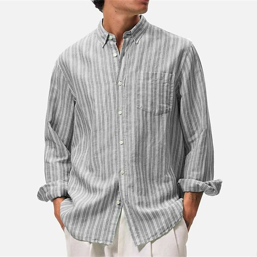 

Men's Shirt Striped Turndown Green Blue Gray Daily Holiday Long Sleeve Button-Down Clothing Apparel Cotton Fashion Lightweight Casual Comfortable / Spring / Beach