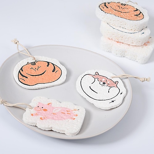 

Dishwashing Sponge Quickly Absorbs Water and Cleans Brush Cat Cute Cartoon Dishwashing Cloth Pad Sponge Wipe for Kitchen Household