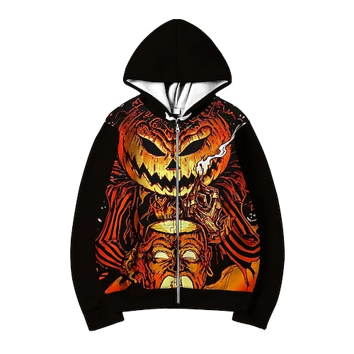 

Men's Unisex Full Zip Hoodie Jacket Orange Hooded Pumpkin Graphic Prints Zipper Print Sports & Outdoor Daily Sports 3D Print Streetwear Casual Big and Tall Spring & Fall Clothing Apparel Hoodies