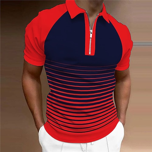 

Per uomo POLO Camicia da golf Golf Gradiente A strisce Collo ripiegabile Verde Blu Grigio chiaro Rosso Nero Stampa 3D Esterno Strada Maniche corte Cerniera Stampa Abbigliamento Di tendenza Originale