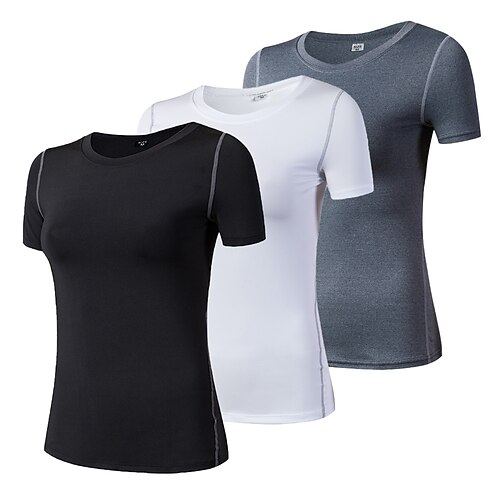 

Women's Compression Shirt 3 Pack Short Sleeve Base Layer Top Casual Athleisure Spandex Breathable Quick Dry Lightweight Fitness Gym Workout Running Sportswear Activewear Solid Colored BlackGray