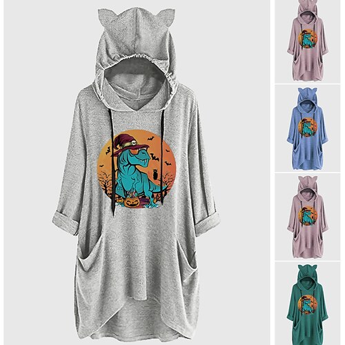 

Inspirert av Dyr kattør Dinosaur Hattetrøje Genser Oversized hettegenser Dyr Graphic Hattetrøje Til Dame Jente Voksne Varmstempling Spandex Ball Feriereise