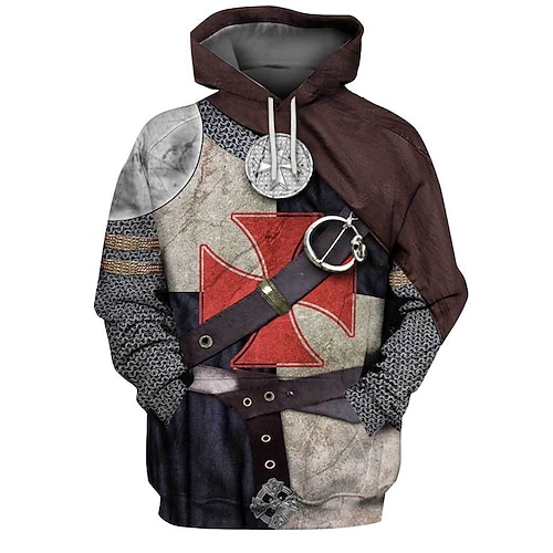 

Men's Unisex Pullover Hoodie Sweatshirt Brown Hooded Knights Templar Graphic Prints Cross Print Daily Sports 3D Print Streetwear Designer Casual Spring & Fall Clothing Apparel Hoodies Sweatshirts