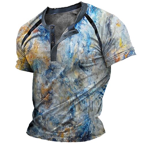 

Herre T-shirt Henley-skjorte T-Shirts Grafisk Henley Blå Gul Marineblå Regnbue Grå 3D-udskrivning Plusstørrelser udendørs Daglig Kortærmet Patchwork Knap ned Tøj Basale Designer Afslappet Klassisk