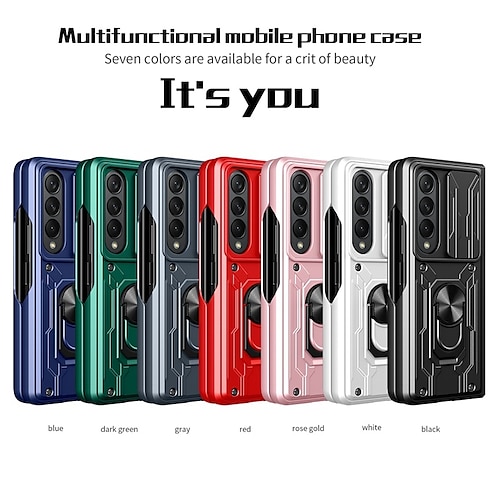 

Phone Case For Samsung Galaxy Back Cover Flip Z Fold 4 Ring Holder Flip Military Grade Protection Solid Colored Armor TPU PC