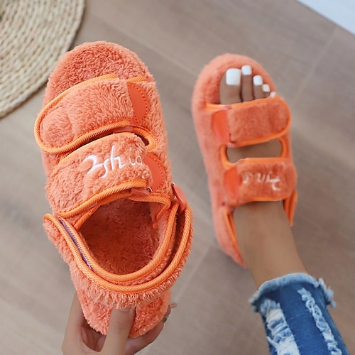 

Mujer Sandalias Pluma peluda Diario Verano Tacón Plano Punta abierta Casual Piel Sintética Cinta Color sólido Negro Azul Naranja