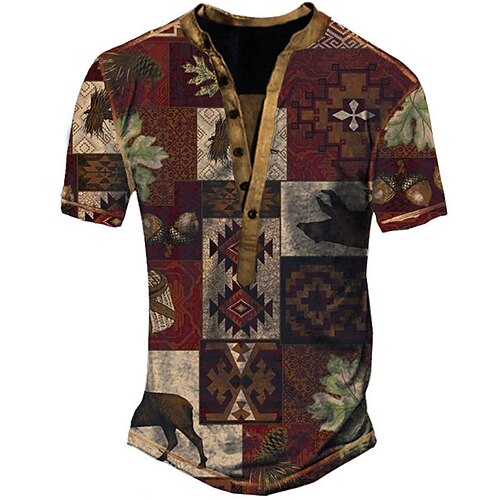 

Men's Henley Shirt Tee T shirt Tee 3D Print Graphic Lattice Tartan Plus Size Henley Daily Sports Button-Down Print Short Sleeve Tops Designer Basic Casual Big and Tall Red / Summer