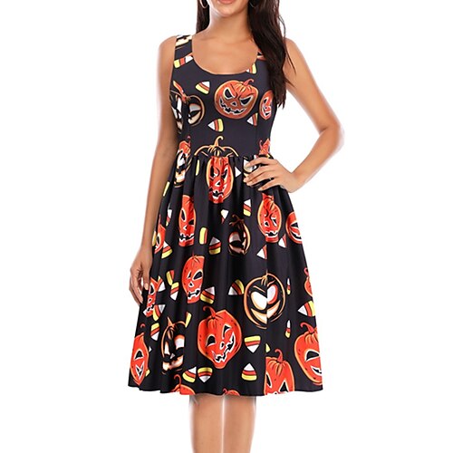 

Women's A Line Dress Swing Dress Knee Length Dress Orange Sleeveless Abstract Ruched Print Fall Winter Crew Neck Stylish Vintage 2022 S M L XL XXL / Summer