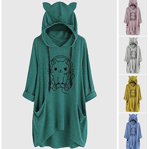 

Inspired by Animal Cat Hoodie Spandex Pattern Graphic Hoodie For Women's / Puff Balloon