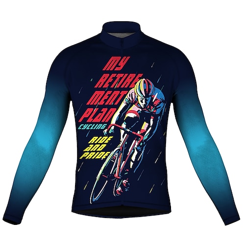 

21Grams Men's Cycling Jersey Long Sleeve Bike Top with 3 Rear Pockets Mountain Bike MTB Road Bike Cycling Breathable Quick Dry Moisture Wicking Reflective Strips Blue Graphic Polyester Spandex Sports