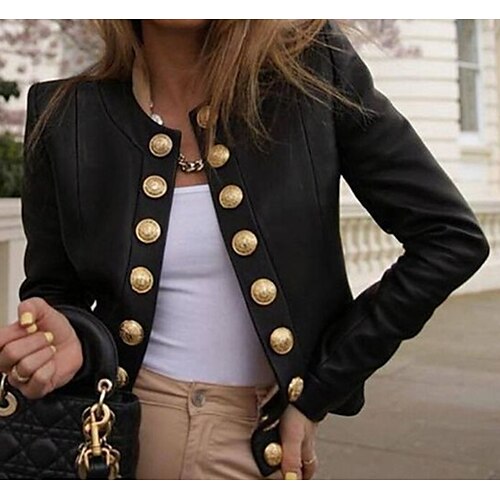 

Women's Casual Jacket Lightweight Comfortable Work Street Vacation Casual Daily Double Breasted Collarless Ordinary Classic Solid Color Regular Fit Outerwear Long Sleeve Winter Fall Black S M L XL