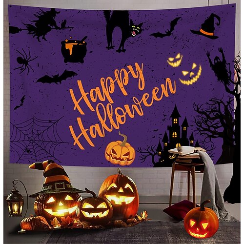 

Halloween Party Holiday Wall Tapestry Art Decor Blanket Curtain Picnic Tablecloth Hanging Home Bedroom Living Room Dorm Decoration Psychedelic Pumpkin Haunted Scary House Polyester