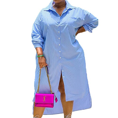 

Women's Plus Size Casual Dress Solid Color Shirt Collar Long Sleeve Fall Spring Casual Maxi long Dress Daily Vacation Dress / Shirt Dress
