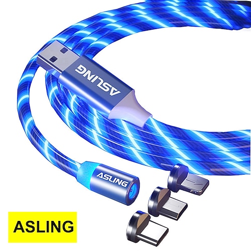 

ASLING Luminous Series 3 in 1 USB TO MTL Flowing Light Magnetic Charging Cable For Samsung Xiaomi Huawei Phone Accessory
