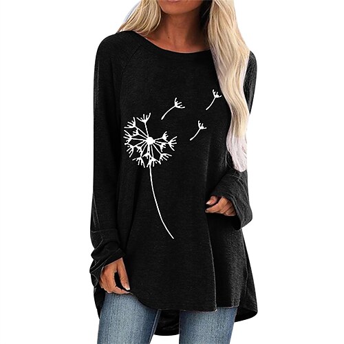

Women's Linen Dress T Shirt Dress Tee Dress Short Mini Dress Black Blue Gray Pink Khaki Long Sleeve Floral Print Fall Winter Round Neck Casual Loose 2022 S M L XL XXL / Cotton / Casual Dress