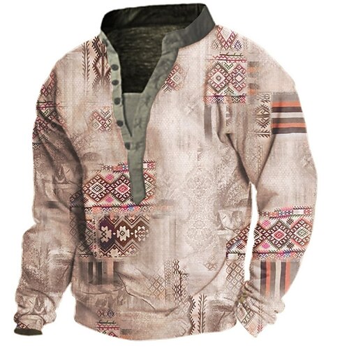 

Men's Unisex Sweatshirt Pullover Button Up Hoodie Brown Standing Collar Graphic Prints Print Casual Daily Sports 3D Print Boho Streetwear Designer Spring & Fall Clothing Apparel Hoodies Sweatshirts