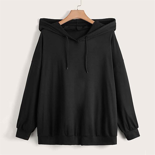 

Women's Plus Size Tops Hoodie Sweatshirt Plain Long Sleeve Hooded Streetwear Daily Going out Polyester Fall Winter Black