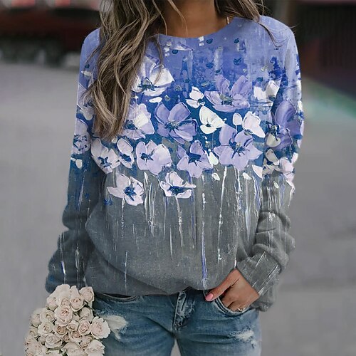 

Women's Sweatshirt Pullover Floral Print Daily Sports 3D Print Active Streetwear Hoodies Sweatshirts Blue Purple