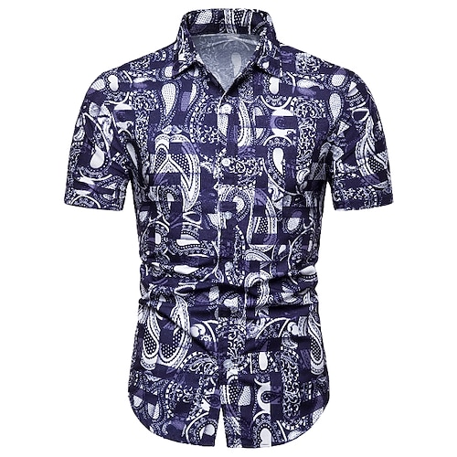 

Men's Shirt Graphic Classic Collar Casual Daily Short Sleeve Tops Simple Black Navy Blue