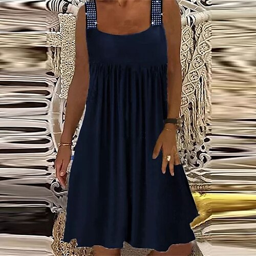 

Women's Casual Dress Shift Dress Slip Dress Mini Dress Green Wine Dark Blue Sleeveless Pure Color Ruched Spring Summer U Neck Mature Weekend Loose Fit 2022 S M L XL XXL 3XL 4XL 5XL