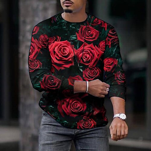 

Men's T shirt Tee Tee Graphic Round Neck Black and Red Long Sleeve 3D Print Casual Daily Print Tops Fashion Designer Comfortable Big and Tall