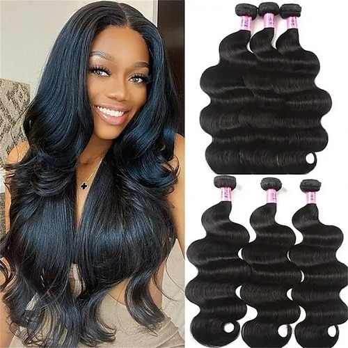 

3 Bundles Hair Weaves Brazilian Hair Body Wave Human Hair Extensions Human Hair Extension Weave 8-30 inch Black Women Easy dressing Comfy / Daily Wear / Party / Evening / Party / 5x5 Closure