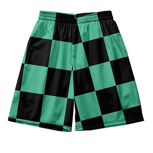 

Kids Boys Shorts Demon Slayer Green White Black Graphic Patterned Spring Summer 3D Print Street 3-12 Years