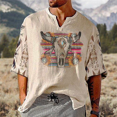 

Men's Unisex T shirt Tee Animal Graphic Prints V Neck Beige Long Sleeve 3D Print Outdoor Street Print Tops Basic Sports Designer Casual