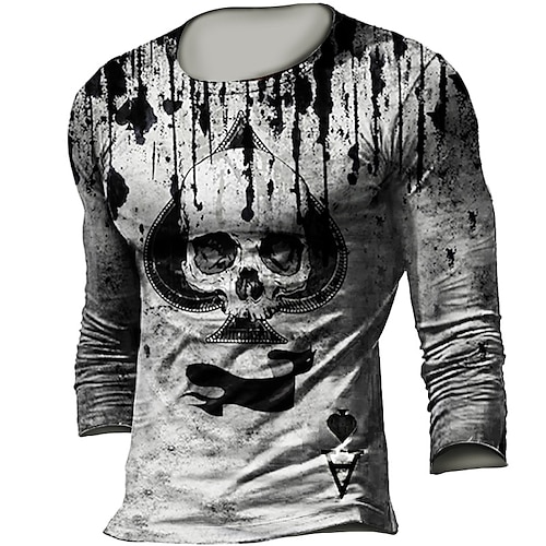 

Men's Unisex T shirt Tee Skull Graphic Prints Crew Neck Gray Long Sleeve 3D Print Outdoor Street Print Tops Basic Vintage Sports Designer