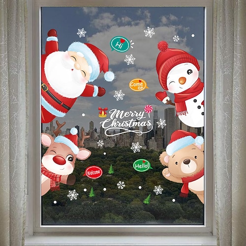 

Christmas Cartoon Santa Snowman Wall Stickers Decorative Wall Stickers Static Cling PVC Home Decoration Wall Decal Wall Decoration Glass Window Decoration / Removable Wall Stickers for bedroom living