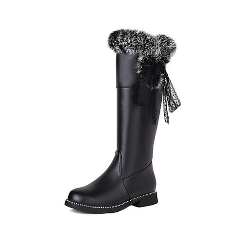 

Women's Boots Knee High Boots Flat Heel Round Toe Minimalism Daily PU Leather Zipper Fall Winter Solid Colored White Black Rosy Pink