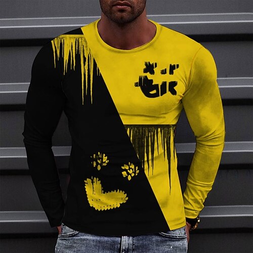 

Men's T shirt Tee Tee Graphic Round Neck Yellow Long Sleeve 3D Print Casual Daily Print Tops Fashion Designer Comfortable Big and Tall