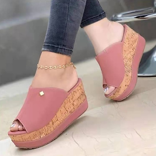 

Women's Sandals Outdoor Office Daily Wedge Sandals Platform Sandals Plus Size Summer Platform Wedge Heel Peep Toe Casual Minimalism Walking Shoes PU Leather Loafer Solid Colored Black Gold Rosy Pink