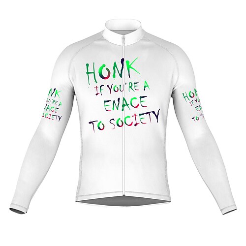 

21Grams Men's Cycling Jersey Long Sleeve Bike Top with 3 Rear Pockets Mountain Bike MTB Road Bike Cycling Breathable Quick Dry Moisture Wicking Reflective Strips White Honk Your Horn Polyester Spandex