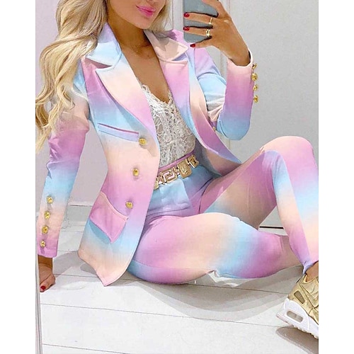 

Women's Suits Warm Breathable Office Work Print Single Breasted Turndown OL Style Street Style Leopard Regular Fit Outerwear Long Sleeve Winter Fall Pink Gray White S M L XL XXL