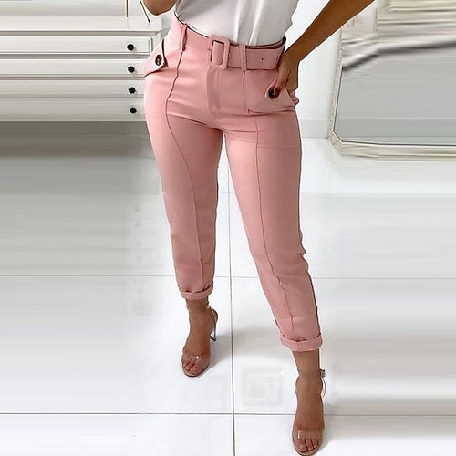 

Women's Chinos Pants Trousers Pink Red Grey Mid Waist Fashion Casual Weekend Side Pockets Micro-elastic Full Length Comfort Solid Color S M L XL