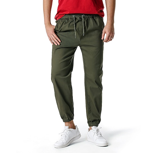 

Men's Joggers Trousers Track Pants Casual Pants Drawstring Elastic Waist Solid Color Comfort Breathable Sports Outdoor Casual Daily Streetwear Stylish Green White Micro-elastic / Elasticity