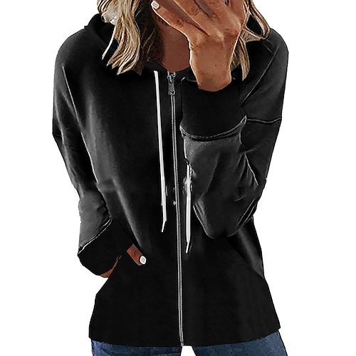 

Women's Casual Jacket Warm Breathable Outdoor Daily Wear Vacation Going out Zipper Pocket Zipper Hoodie Active Sports Comfortable Street Style Solid Color Regular Fit Outerwear Long Sleeve Winter Fall