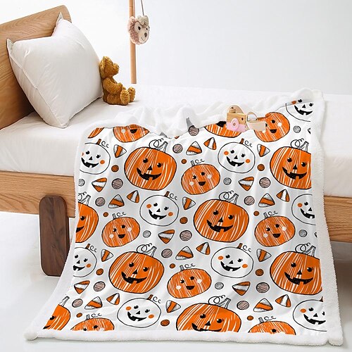 

Halloween Horror Pumpkin Cloak Double Layer Thick Warm Nap Air Conditioning Sofa Cover Blanket Cozy Fuzzy Soft For Dormitory Home